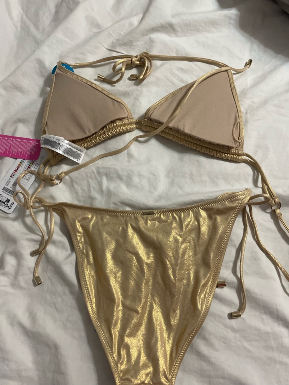 Shimmery Gold String Bikini Set - Picture 3 of 7
